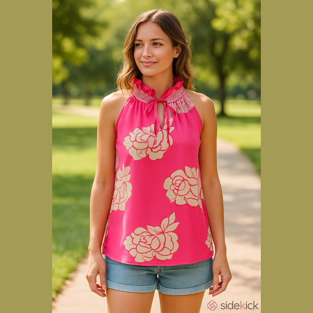 Club Monaco 100% silk blouse in hot pink floral. Luxurious!!